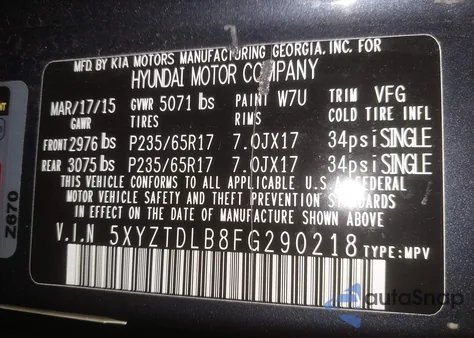 2015 Hyundai Santa Fe Sport 2.4L from USA, damaged, VIN 5XYZTDLB8FG290218